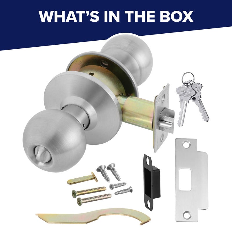 LAWRENCE Door Knob Cylindrical Lock Entrance Function Keyed Entry & Lock Satin Stainless Steel Finish LH5304OB -US32D UL Certified ANSI/BHMA Grade 2 Commercial Door Knob for Heavy Duty Use Embassy Series - Image 2